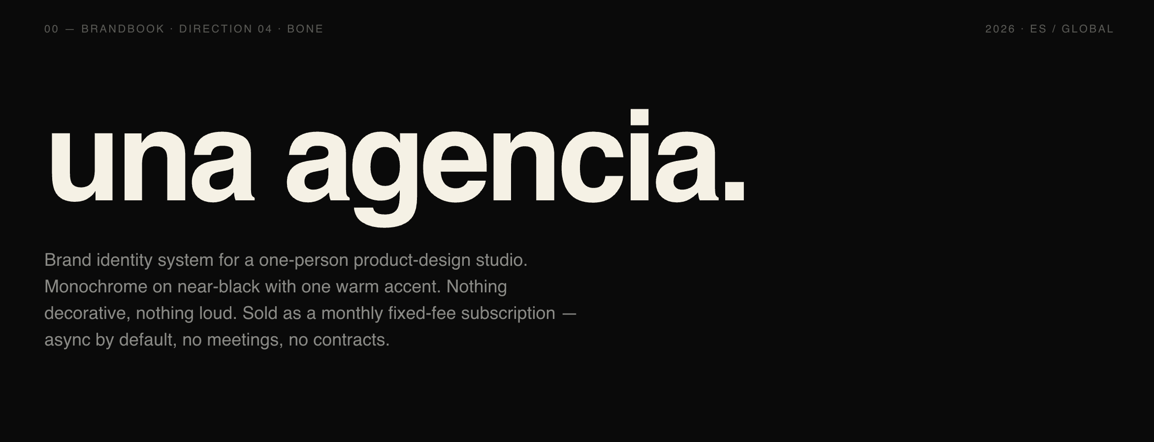 Brandbook portada — Direction 04 Bone, wordmark en Bone sobre fondo Ink